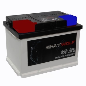 Батарея аккумуляторная GRAYWOLF 60А/ч 530А прямая полярн. стандартные (Европа) клеммы