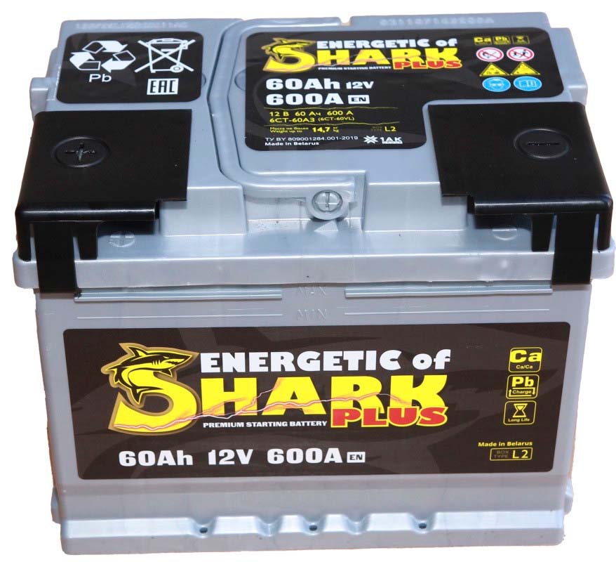 Батарея аккумуляторная ENERGETIC of SHARK ESP603L 60А/ч 600А прямая полярн. стандартные (Европа) клеммы