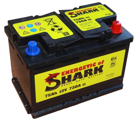 Батарея аккумуляторная ENERGETIC of SHARK ES753R 75А/ч 730А обратная полярн. стандартные (Европа) клеммы