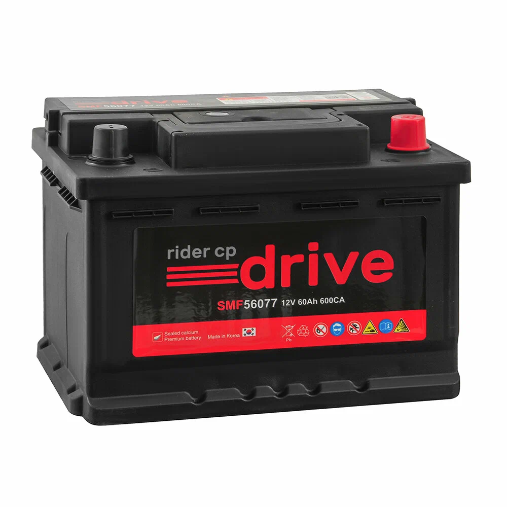 Аккумулятор RIDER, 60 Ah, 600 А, низкий корпус, обратная полярность