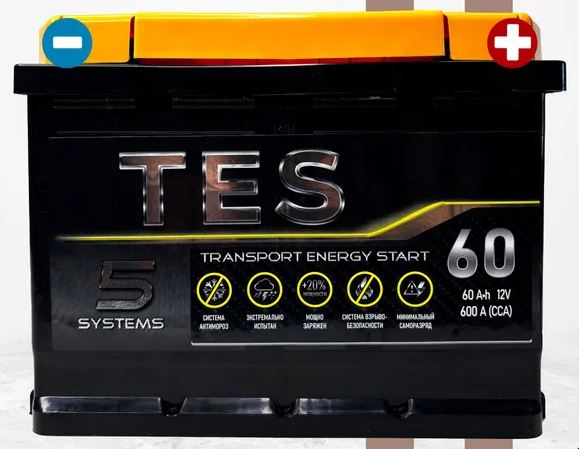 Аккумулятор автомобильный TES 60 Ач VLR (оп) обратная полярность