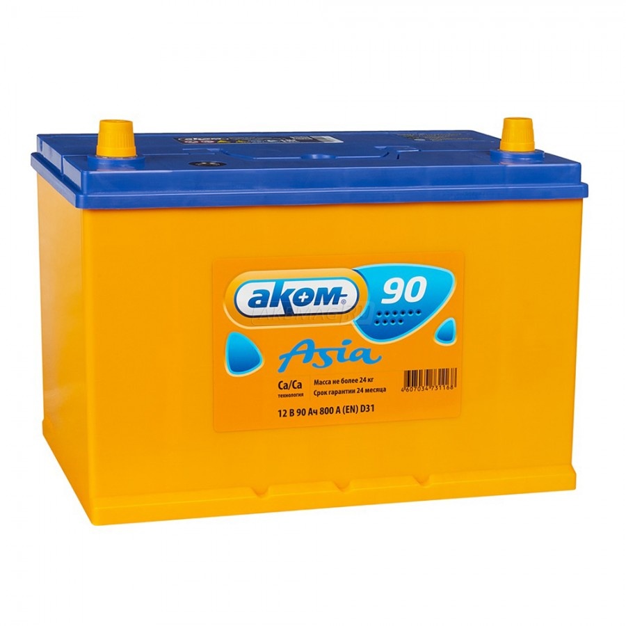 АВТОМОБИЛЬНЫЙ АККУМУЛЯТОР АКОМ ASIA 90Е 12V 90АЧ 800A ОБР. ПОЛ. (306X173X225) 105D31L