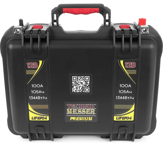 Аккумулятор MESSER LiFePo4 в кейсе 12В 105Ач 100А авторозетка, USВ, клеммы М8, разъем ХТ60 и ЗУ 25А F12105-LFP105X4-100-V1